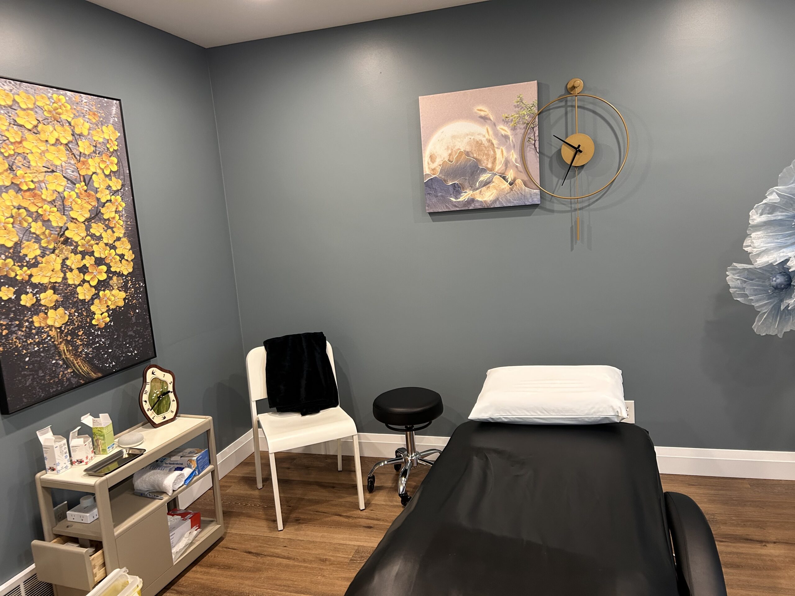 Spacious and well-equipped acupuncture clinic room at London Holistic Health Clinic.